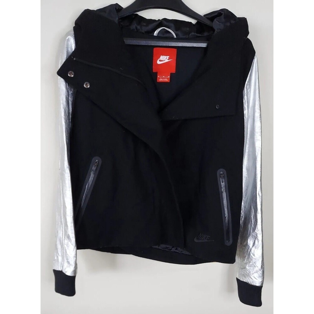 Nike Women Destroyer Varsity Jacket Wool Leather Coat Black $450 Sz Medium